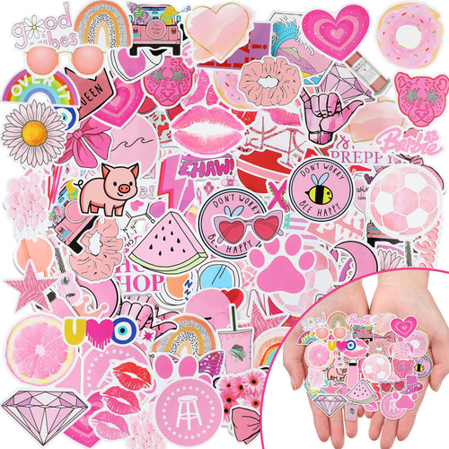 300 Pieces Pink Preppy Stickers Preppy Stickers Pink Girl Preppy Water Bottle Stickers Smile Stickers Vinyl Aesthetic Waterproof Stickers for Water Bottles Laptop Luggage Cup Computer Mobile Phone