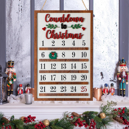 Christmas Countdown Calendar Wooden Hanging Advent Calendar Wood Farmhouse Christmas Wall Decor Christmas Countdown Sign for Adult Kids Women Holiday Party Supplies