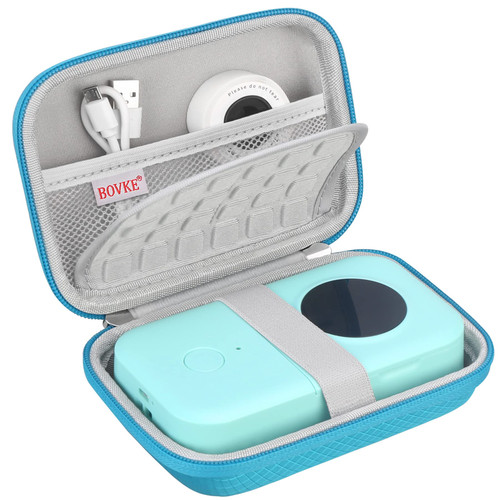 BOVKE Carrying Case for Phomemo-D30 / D35 Label Maker/NiiMbot D11 Portable Wireless Bluetooth Label Printer, Label Maker Machine Holder Storage Bag with Mesh Pocket for Label Tape, Cables, Turquoise