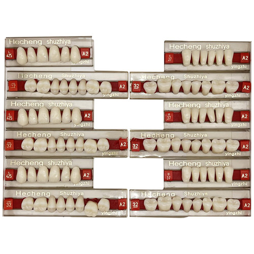 84 Pcs False Teeth Dental Complete Acrylic Resin Denture Teeth, 3 Sets Whole Teeth Synthetic Polymer Denture Tooth, 23 Shade A2 Upper + Lower Dental Materials for Replacement, DIY or Halloween