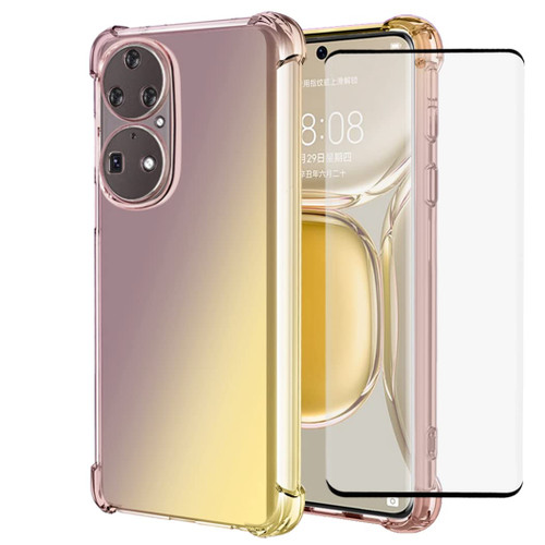 Vokuha for Huawei P50 Pro Case, JAD-AL50 JAD-LX9 Case with Tempered Glass Screen Protector,Cute Clear Gradient Slim Shockproof TPU Back Phone Protective Cover for Huawei P50 Pro (Black/Gold)