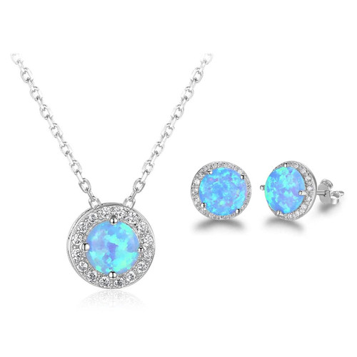 SKYFUN Opal Jewelry Sets for Women Created Opal Necklace and Opal Earrings Gemstone Stud Earrings Birthstone Necklace for Women Birthday Gifts for Her Blue