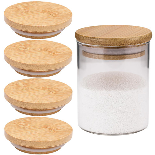 JWDREAMWAY 4 Pack Bamboo Lids for Wide Mouth Mason Jar Storage Canning Jar Lids Ball Jars Lids Wooden Mason Jar Lids(Jars and straw not included)