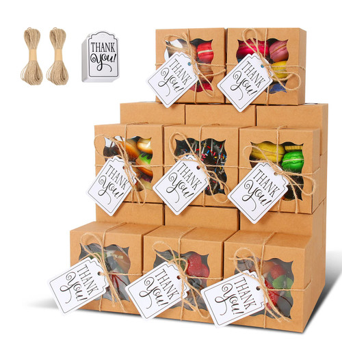 KPOSIYA 20 Pcs Brown Bakery Boxes with Window Individual Cupcake Boxes 4x4x2.5 Inches Cookie Boxes Kraft Paper Brown Gift Box for Pastries, Cookies, Pie, Donuts, Macaroon(Brown,20)