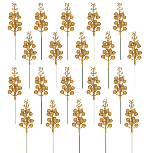 Jeymei 20Pcs Artificial Glitter Berry Stems, 7.8 Inch Christmas Fake Gold Berry Picks Holly Berries Branches for Christmas Tree Decorations DIY Crafts Wreath Winter Holiday Home Decorations Jeymei 20Pcs Artificial Glitter Berry Stems, 7.8 Inch Christmas Fake Gold Berry Picks Holly Berries Branches for Christmas Tree Decorations DIY Crafts Wreath Winter Holiday Home Decorations