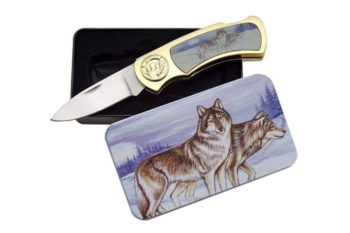 SZCO Supplies Wolf and Moon Tin Gift Box Knife
