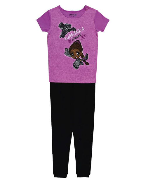 Marvel Girls' Black Panther: Wakanda Forever 2-Piece Snug-Fit Cotton Pajama Set, WAKANDA FOREVER, 6