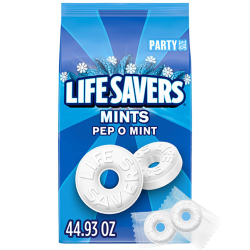LIFE SAVERS Pep-O-Mint Breath Mint Bulk Hard Candy, Party Size, 44.93 oz Bag