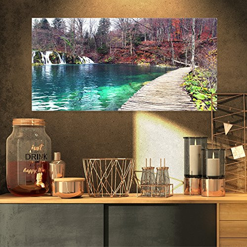 Design Art PT9062-32-16 Plitvice Lakes National Lark-Landscape Photography Canvas Print-32x16, 32x16, Blue Design Art PT9062-32-16 Plitvice Lakes National Lark-Landscape Photography Canvas Print-32x16, 32x16, Blue