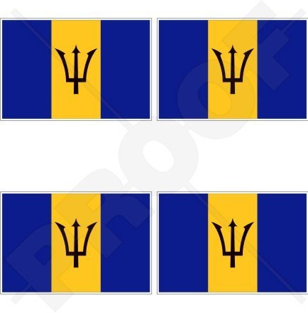 BARBADOS Barbadian Flag Lesser Antilles 2" (50mm) Vinyl Bumper-Helmet Stickers, Decals x4