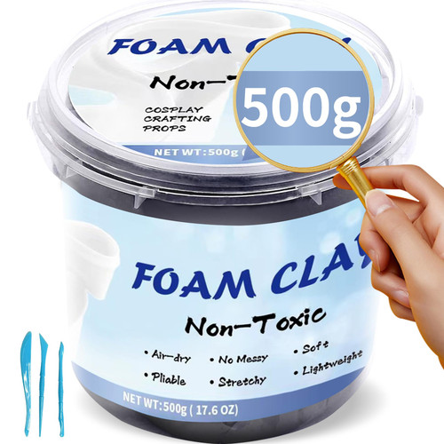 Modeling Foam Clay, 500g Soft Air Dry Clay for Adults Lightweight DIY Creative Art Supplies with Sculpting Tools,Suitable for Cosplay/Crafts/Design/Shaping-Black