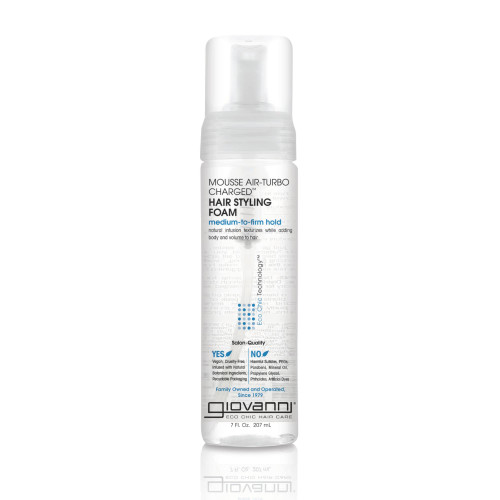 GIOVANNI Mousse Air-Turbo Charged, Hair Styling Foam - Lightweight for Natural Curls, Medium to Firm Hold, Add Texture & Shine, Wash & Go, Curly Hair Products, No Parabens, Color Safe - 7 oz