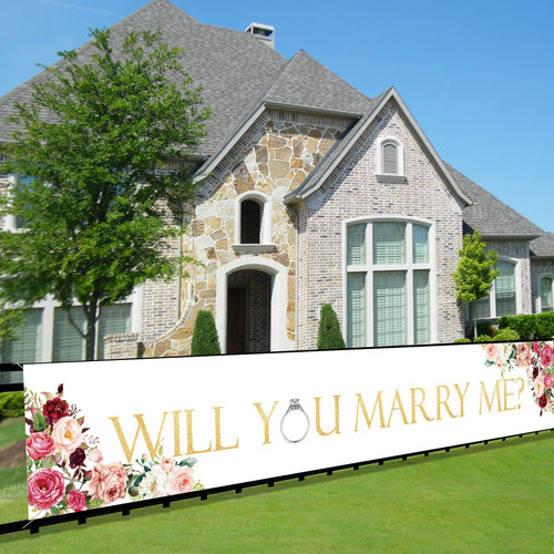 Will You Marry Me Banner Decorations, Bridal Shower Party Porch Sign Decorations Supplies, Large Wedding Engagement Party Photo Booth Backdrop (9.8x1.6ft)