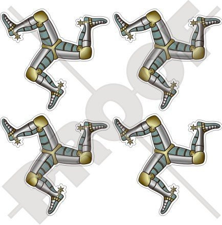 ISLE of MAN Manx Triskelion TT Races UK 50mm (2") Vinyl Bike-Helmet Stickers, Decals x4