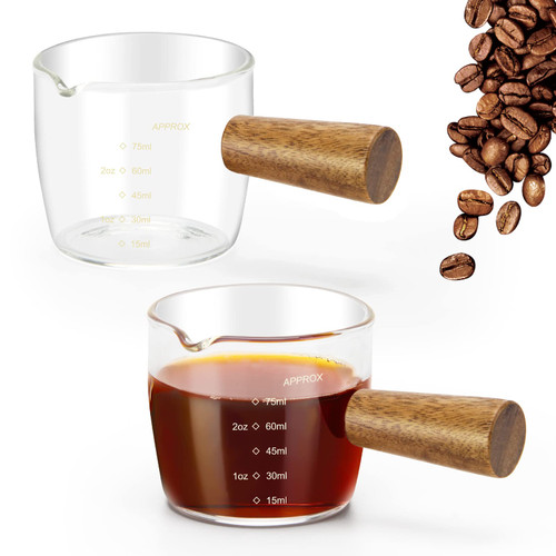 2 Packs Single Spout Espresso Shot Glass, Catcan 75ML Single Spout Espresso Measuring Cup with Wood Handle, Espresso Glass Carafe Shot Glass Mini Milk Glass Cup for Barista Coffee Carafe Milk 2 Packs Single Spout Espresso Shot Glass, Catcan 75ML Single Spout Espresso Measuring Cup with Wood Handle, Espresso Glass Carafe Shot Glass Mini Milk Glass Cup for Barista Coffee Carafe Milk
