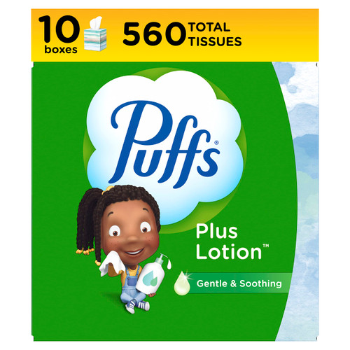 Puffs Plus Lotion Facial Tissues, 10 Cubes, 56 Tissues Per Box (Packaging May Vary)