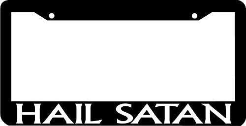 Hail Satan Funny Humor License Plate Frame, Car License Tag Frame, 2 Holes Black License Plate Cover for US Vehicles, 2 Holes and Screws
