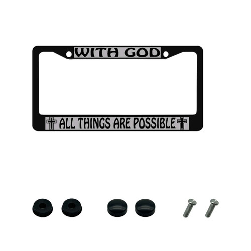 with God All Things are Possible Duty Metal Car 2988 Black License Plate Frame Holder Auto Exterior Accessory License Plate frame1PCS-License Plate Frame with God All Things are Possible Duty Metal Car 2988 Black License Plate Frame Holder Auto Exterior Accessory License Plate frame1PCS-License Plate Frame