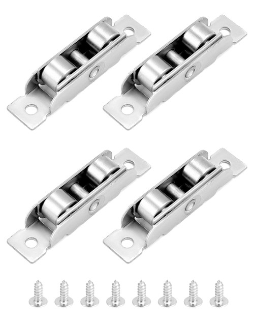 QWORK 4Pcs Push-Pull Window Pulley, Sliding Door Tandem Roller Assembly, Two Rollers Wheel Metal Axles Window Pulley, Double Wheel Balance Adjustment Angle Wheel,