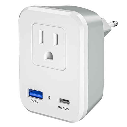 PD 30W European Travel Plug Adapter,Type C International Power Plug Adapter with 2 USB Ports(1 USB C) and 1 AC Outlet, Compact Size for US to Most of Europe EU Germany France Italy Spain. PD 30W European Travel Plug Adapter,Type C International Power Plug Adapter with 2 USB Ports(1 USB C) and 1 AC Outlet, Compact Size for US to Most of Europe EU Germany France Italy Spain.