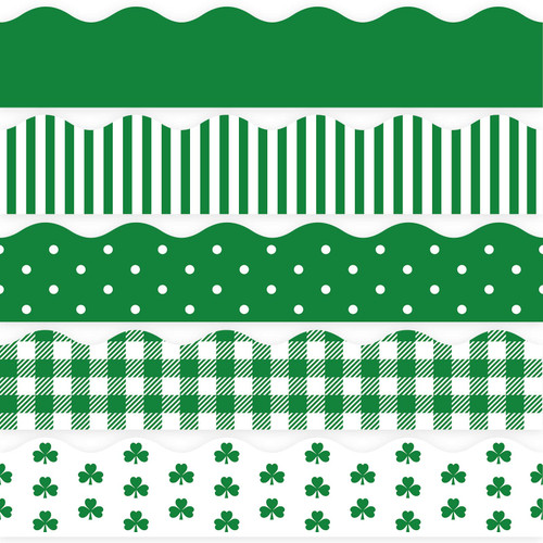 AnyDesign 65 Feet St. Patrick's Day Bulletin Board Borders Clover Spot Stripe Plaid Rolled Border Scalloped Border 5 Styles 60 Pieces Bulletin Board Stickers for Decoration Party Home Office