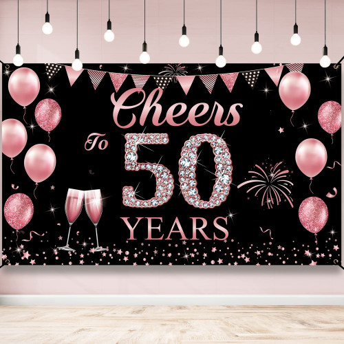 Happy 50th Birthday Decorations for Women, Cheers to 50 Years Backdrop Banner, Rose Gold 50th Birthday Party Yard Banner, 50th Wedding Anniversary Decoration Banner for Outdoor Indoor, Vicycaty Happy 50th Birthday Decorations for Women, Cheers to 50 Years Backdrop Banner, Rose Gold 50th Birthday Party Yard Banner, 50th Wedding Anniversary Decoration Banner for Outdoor Indoor, Vicycaty