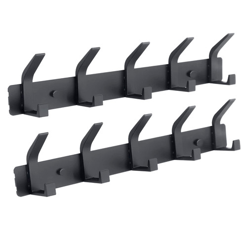 ZGELIN Coat Rack Wall Mounted,5 Coat Hooks for Hanging Coats,Heavy Duty Metal Double Hook Rack Hook Rail,Coat Rack with Hooks,Wall Mount Coat Hanger for Hat Towel Purse Robes,Black,2Pack