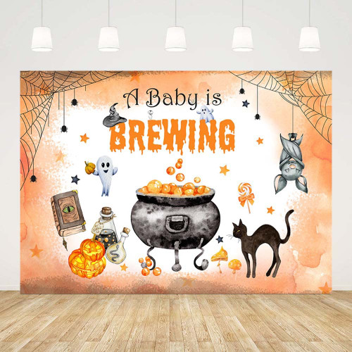 AIBIIN 7x5ft Halloween Baby Shower Backdrop A Baby is Brewing Photography Background Orange Witch Magic Pumpkin Spider Web Baby Shower Party Decorations Banner Photo Props AIBIIN 7x5ft Halloween Baby Shower Backdrop A Baby is Brewing Photography Background Orange Witch Magic Pumpkin Spider Web Baby Shower Party Decorations Banner Photo Props