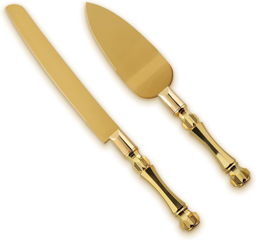 senover Wedding Cake Knife and Server Set, Wedding Cake Knife Serveing,Rustic Wedding Cake Knife Set for Parties Weddings Anniversaries Birthdays (gold)