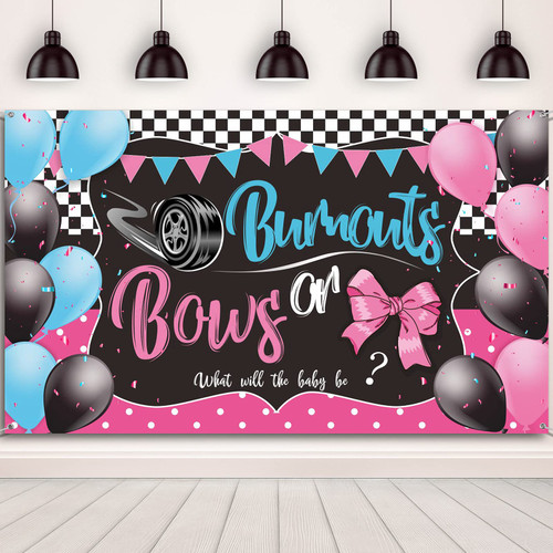 Burnouts or Bows Gender Reveal Decoration Bows or Burnouts Gender Reveal Party Supplies Boy or Girl He or She Baby Shower Banner Photography Background Gender Reveal Backdrop, 72.8 x 43.3 Inch Burnouts or Bows Gender Reveal Decoration Bows or Burnouts Gender Reveal Party Supplies Boy or Girl He or She Baby Shower Banner Photography Background Gender Reveal Backdrop, 72.8 x 43.3 Inch