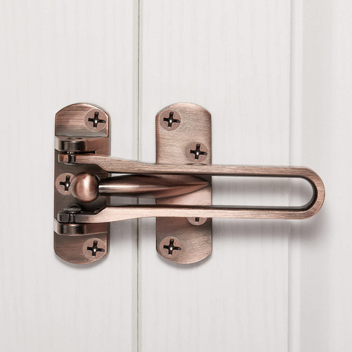 INIRET 2 Packs Swing Bar Door Lock,Home Security Door Lock,Swing Bar Door Guard for Front and Inside Door, Safety Childproof Reinforcement Door Stopper for Kids Home Hotel Apartment (red Bronze)