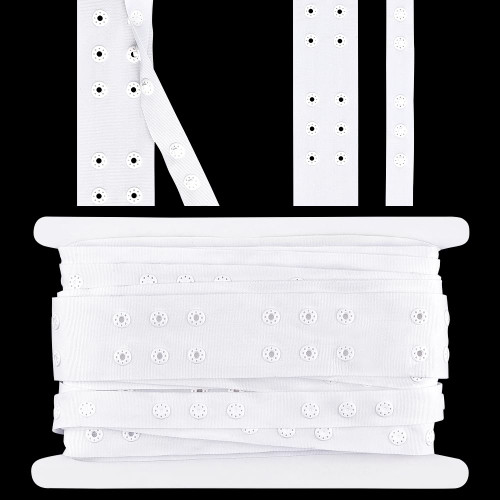 PH PandaHall 2 Rolls 6 Yards (5.5m) Snap Button Tape Trims, 2-Row Sewing Snap Ribbon Snap Fastener Press Stud Tape Replacement Zipper Fasteners with Buttons for Sewing DIY Accessories, White
