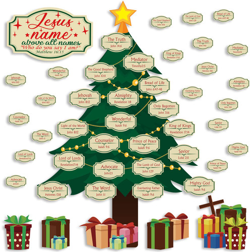 31 Pcs Christian Bulletin Board Sets Names of Jesus Christmas Bulletin Board Set with Christmas Tree Names of The Savior Cutouts for Christmas Sunday School Classroom Decoration Bulletin Board Decor 31 Pcs Christian Bulletin Board Sets Names of Jesus Christmas Bulletin Board Set with Christmas Tree Names of The Savior Cutouts for Christmas Sunday School Classroom Decoration Bulletin Board Decor