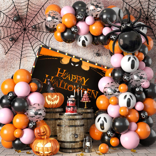 Halloween Balloon Arch Garland Kit, Black Pink Orange Halloween Latex Balloons Set, Halloween Balloon Decorations with Bat Ghost Eye Print Balloons and Bat Spider Foil Balloons for Halloween Party Halloween Balloon Arch Garland Kit, Black Pink Orange Halloween Latex Balloons Set, Halloween Balloon Decorations with Bat Ghost Eye Print Balloons and Bat Spider Foil Balloons for Halloween Party