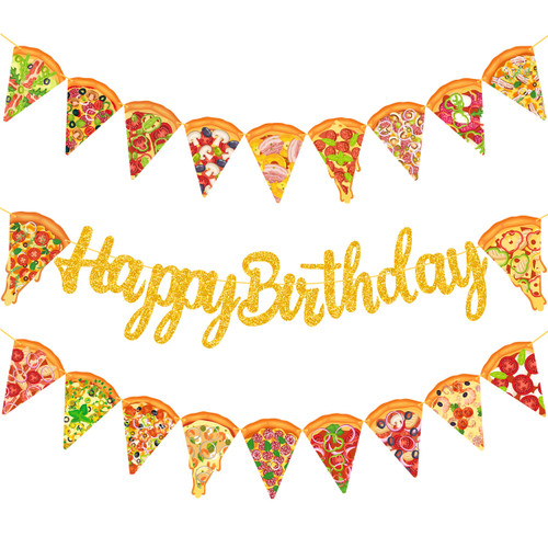 Pizza Happy Birthday Banner Pizza Birthday Party Decorations Pizza Party Supplies Glitter Pizza Slice Garland Birthday Decorations for Kids Pizza Theme Birthday Party Baby Shower Supplies