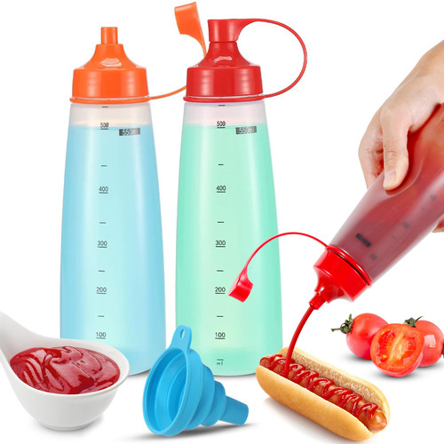 Condiment Squeeze Bottles Wide Mouth, BPA-free, 2 Pack 550ml?19oz?Clear Squeeze Bottles for Sauces, Oil Dispenser, Ketchup Bottles, Salad Dressing Bottles, Ketchup, BBQ Sauce. , (2 Pack 550ml(19 oz))