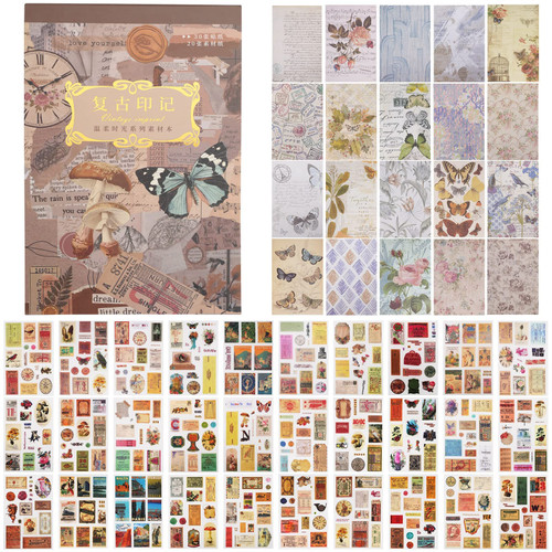 Vintage Washi Stickers for Journaling - Ephemera Sticker Book for Journaling with 402 Vintage Stickers & 20 Scrapbook Papers. Junk Journal Supplies, Scrapbooking Supplies for DIY Paper Crafts