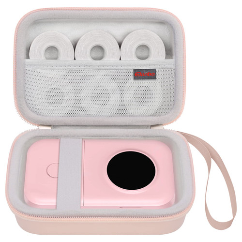Elonbo Carrying Case for Phomemo D30 Label Maker Machine/Phomemo D35, Portable Bluetooth Label Printer Travel Bag,Small Mini Smart Phone Handheld Labeler Storage Holder,Pocket Fits Label Paper,Pink