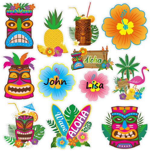 48 Pieces Tiki Cutouts Hawaii Cutouts Party Decorations Tropical Summer Accents Tiki Party Decorations Luau Themed Cutouts for Hawaii Beach Summer Party Baby Shower Classroom Wall Decor