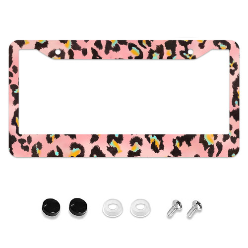 LOVEJIA Leopard License Plate Frame, Leopard Print License Plate Frames Pink Funny Cheetah Car Plate Frame Holder Cover for Women Men with 2 Holes (LJC-47)