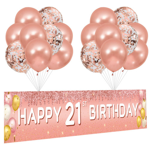 ANATANOWOR 21st Birthday Decorations for Women, Rose Gold 21 Birthday Party Decoration for Her, 21st Happy Birthday Banner Kits Rosegold Balloons Decoration for Girls Women 21st Birthday Party Supplies