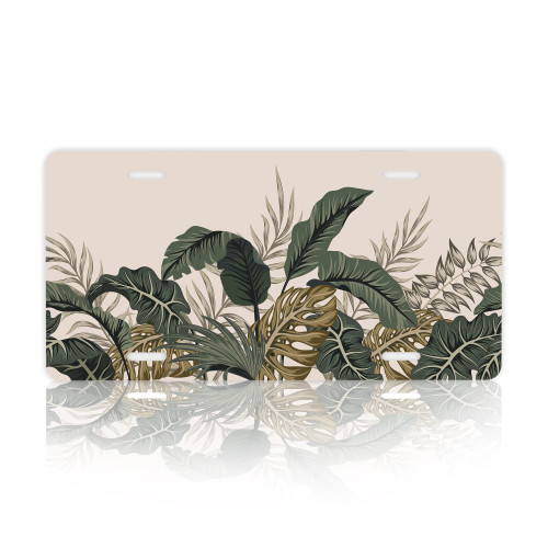 Car Front License Plate,Tropical Forest Leave Decorative Car Front License Plates,Vanity Tag,Metal Car Plate,Aluminum Novelty License Plate,6 X 12 Inch (4 Holes)
