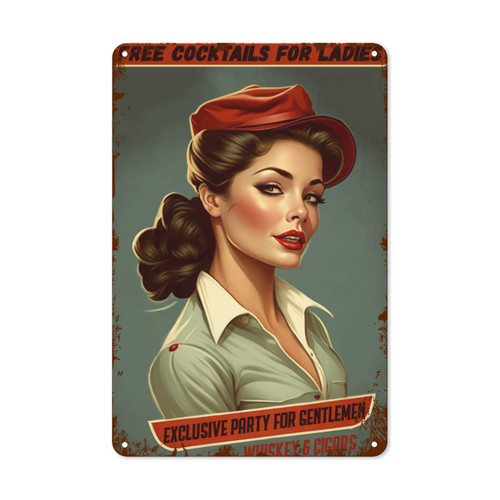 Vintage Pinup Girl Tin Signs Metal Signs for Garage Man Cave Metal Sign Wall Decor Funny 8x12 Inch