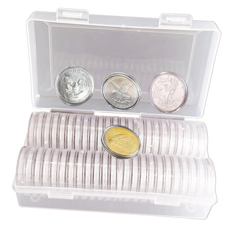XYZsundy 40.6mm Silver Dollar Coin Holder,Silver Eagles Coin Capsules for Collectors with Clear Plastic Storage Organizer Box for Coin Collection Supplies (50)