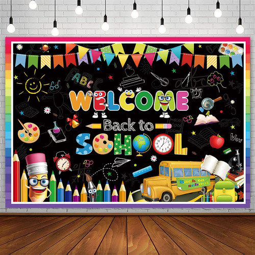 AIBIIN 7x5ft Welcome Back to School Backdrop First Day of School Party Decorations for Teachers Students Kindergarten Preschool Classroom Blackboard Photography Background Banner Photo Props
