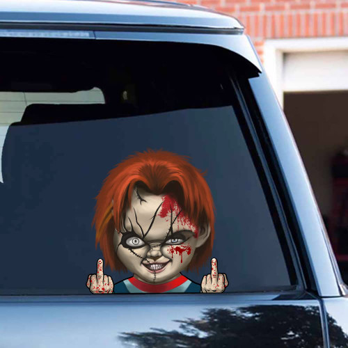 Leniutor 2PCS Halloween Middle Finger Vinyl Sticker for Cars, Horror Movie Characters Peeking Decals for Rear Window Wall Halloween Car Room Accessories Decorations (Bleeding Child)
