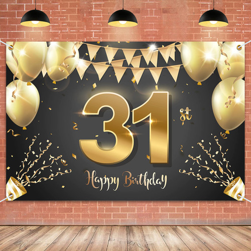 HAMIGAR 6x4ft Happy 31st Birthday Banner Backdrop - 31 Years Old Birthday Decorations Party Supplies for Women Men - Black Gold