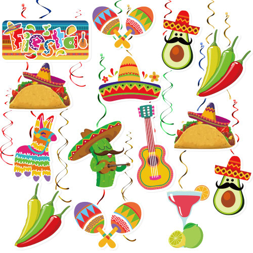 30PCS Mexican Fiesta Party Hanging Swirl Decorations, Fiesta Cinco De Mayo Party Supplies, Taco Twosday Birthday Theme Decor, Taco Party Fiesta Ceiling Decorations Boys Girls Baby Shower Bachelorette