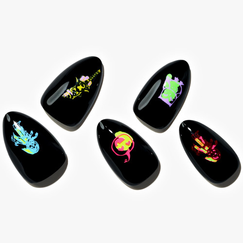 GLAMERMAID Press on Nails Short Almond for Halloween, Gothic Black Luminous Fake Nails Gel with Skull Design Medium Oval Glue on Nails for Women, Neon Acrylic False Nail Kits Stick on Nails Handmade GLAMERMAID Press on Nails Short Almond for Halloween, Gothic Black Luminous Fake Nails Gel with Skull Design Medium Oval Glue on Nails for Women, Neon Acrylic False Nail Kits Stick on Nails Handmade