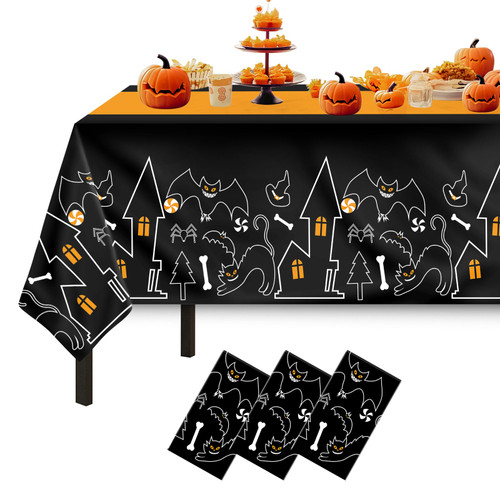 Halloween Tablecloth, 3 Pack Disposable Plastic Tablecloth 54" x 108" Halloween Party Supplies, Halloween Table Cloth Plastic Table Cover, Halloween Decorations Party for Indoor or Outside,Home,Dinner